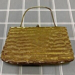 Vintage Leon of California Purse Clutch Metallic Gold Fabric Serpentine Chain